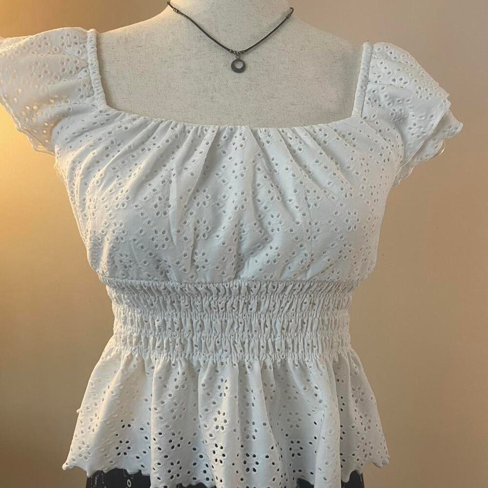 white eyelet peplum blouse